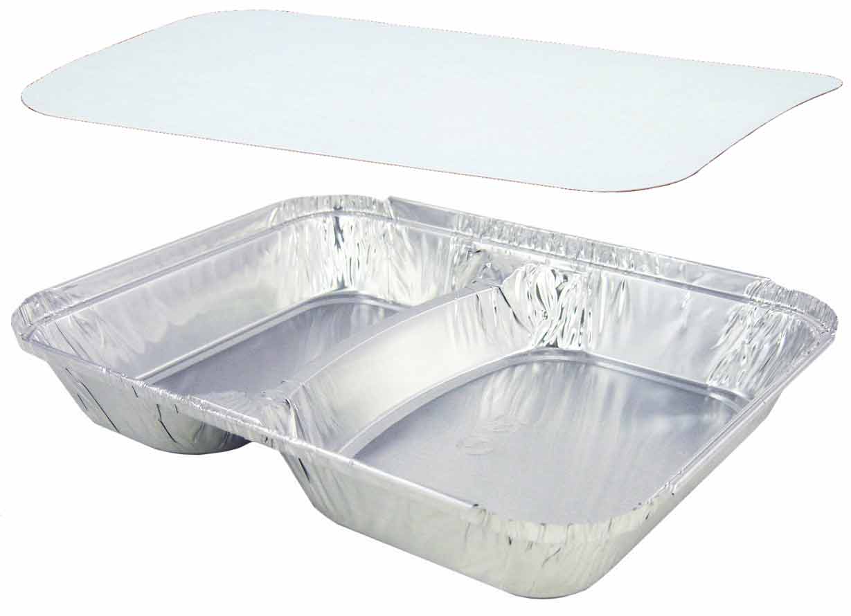 Alu-Menüschale R80-812L, 2-geteilt, flach, mit Deckel, 100 Stück/Packung