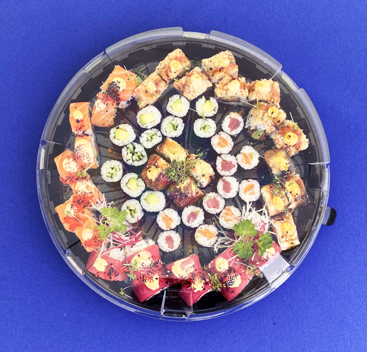 Sushi Partyplatte rund mit glasklarem Deckel, 29 DXN, VE 120