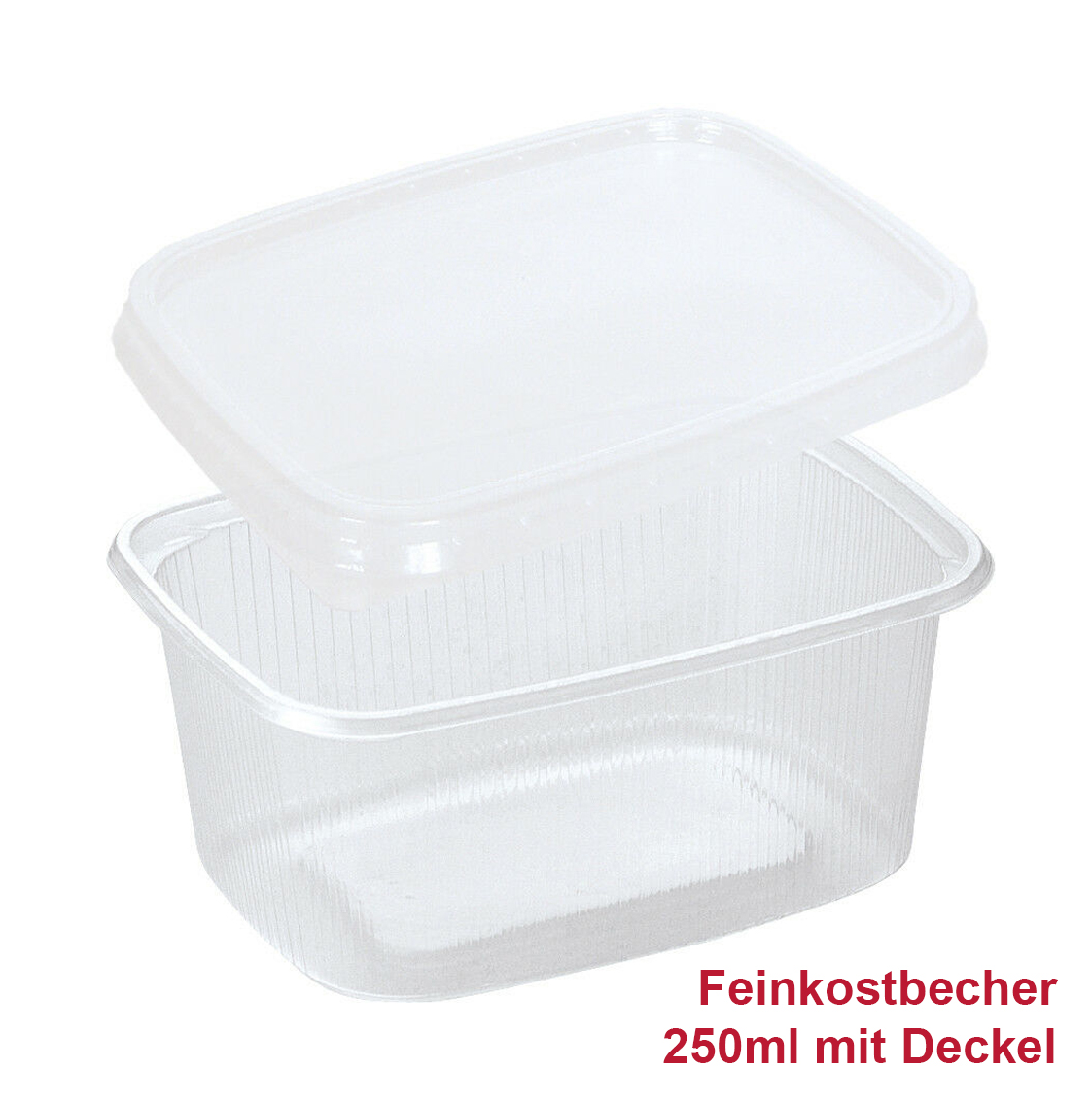 Feinkost-, Salat- und Verpackungsbecher "eckig" mit Deckel, gerippt, 250ml, 1000 Stück/Karton