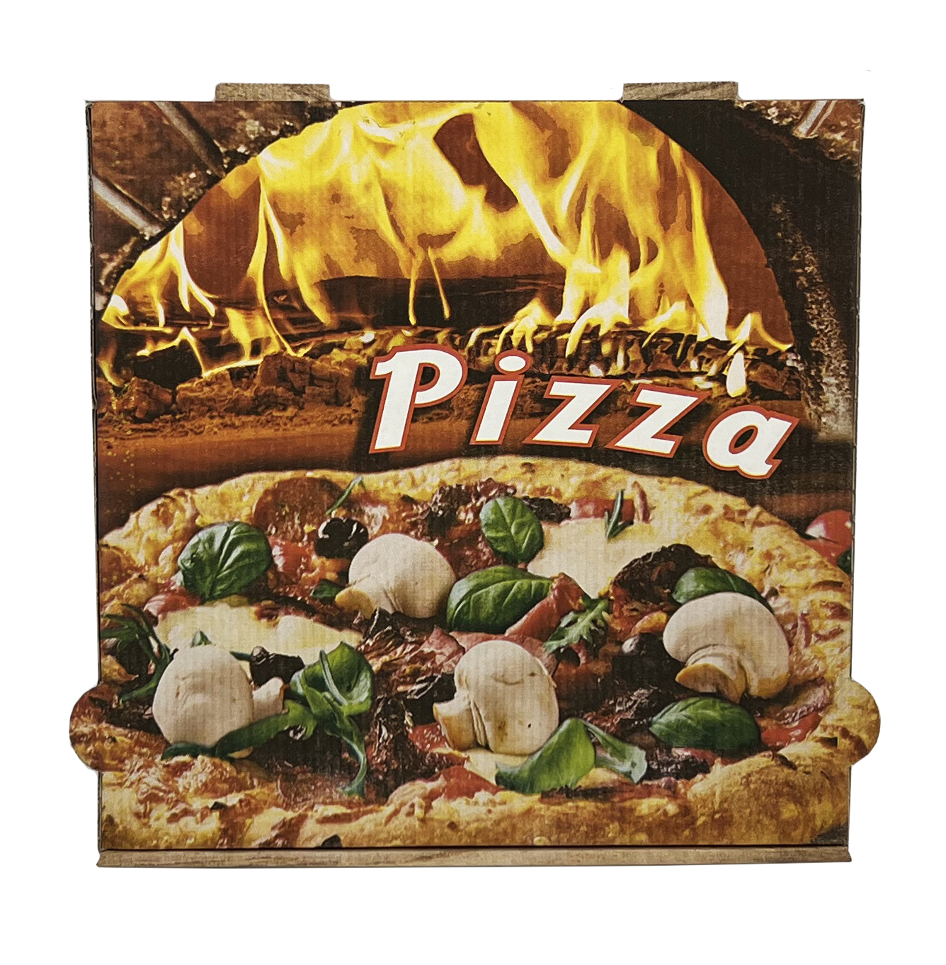 Pizza-Karton, Pizzabox 29x29x4 cm, Motiv "Pizza", braun, 100 Stück/Packung