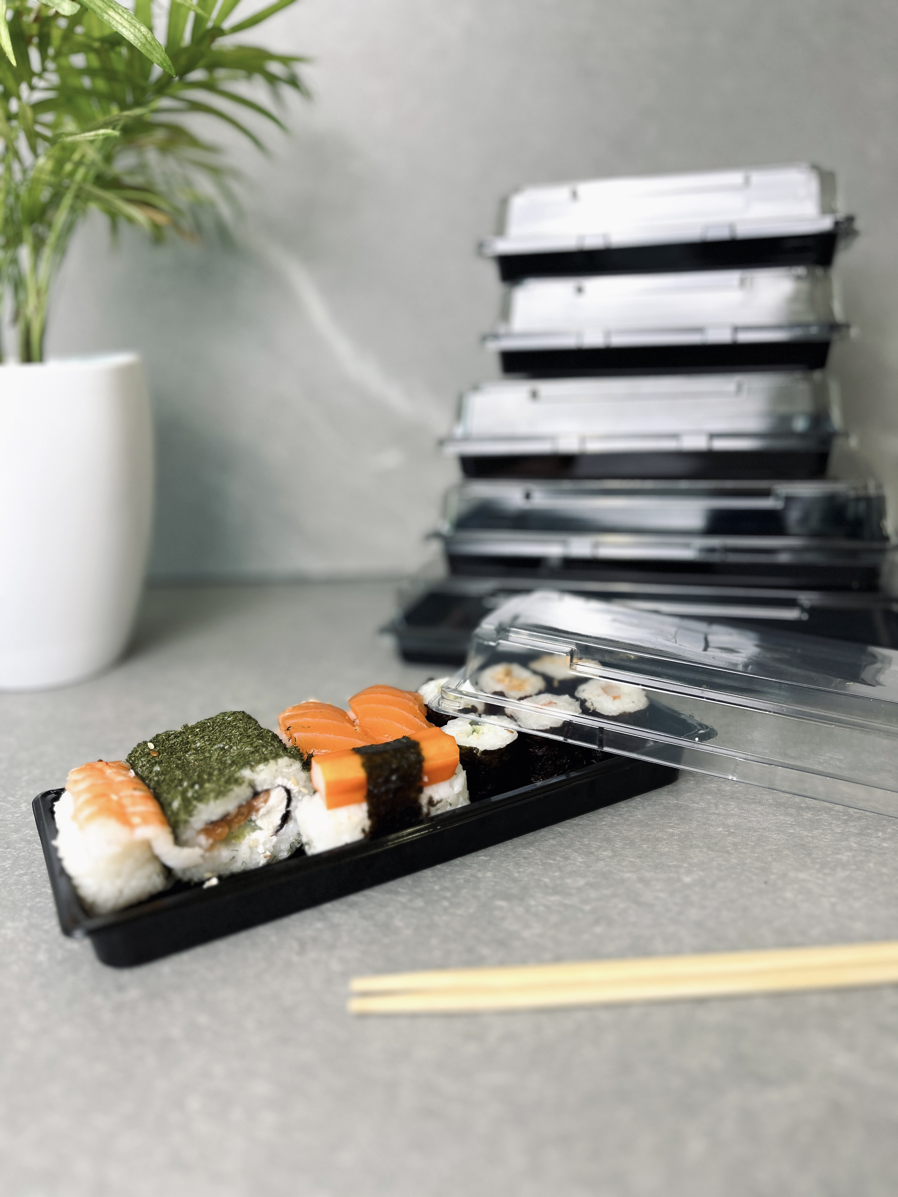 rPET Sushi-Schale "T5"/415, Komplett SET, 218x90x17 mm, 600 Stück/Karton