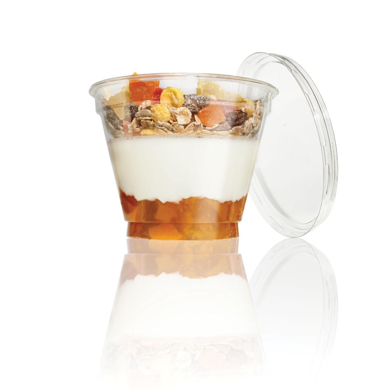Produktbild von 100 Stück Snack Becher Transparent + DOM Deckel – Eis, Joghurt, Obst, Müsli, 250 Ml, CWPACK, EU