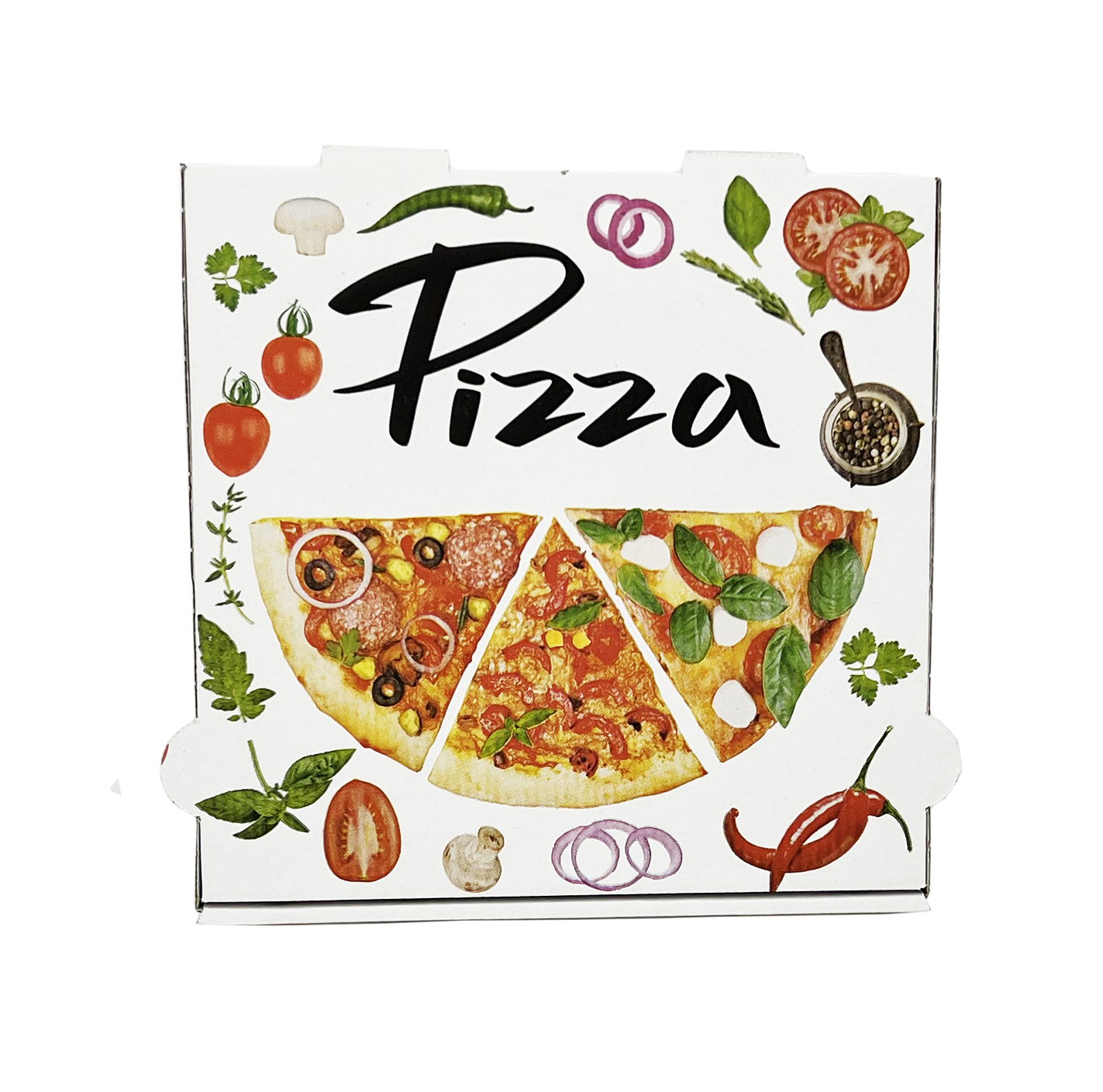 Pizza-Karton, Pizzabox 26x26x4 cm, Motiv "Pizza", weiß, 100 Stück/Packung