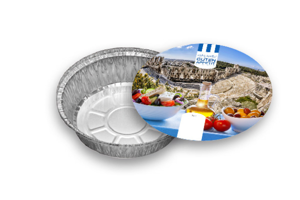 Aluschale rund C807-1000L mit Motivdeckel "Greece", 400 Stück/Karton