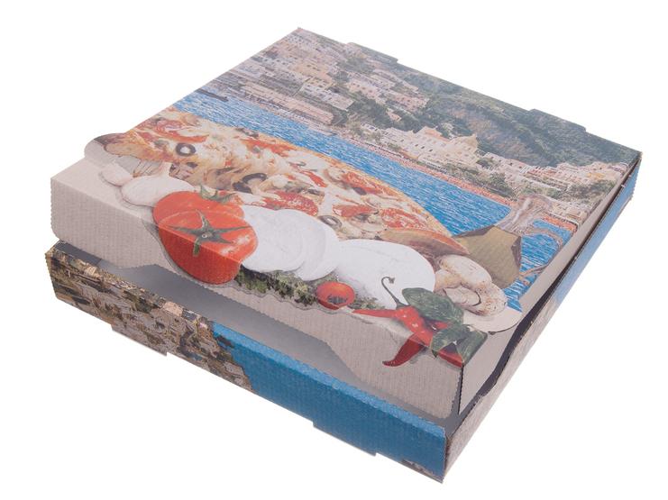 Pizza-Karton, Pizzabox 32x32x4 cm, Motiv "Positano", weiß, 100 Stück/Packung