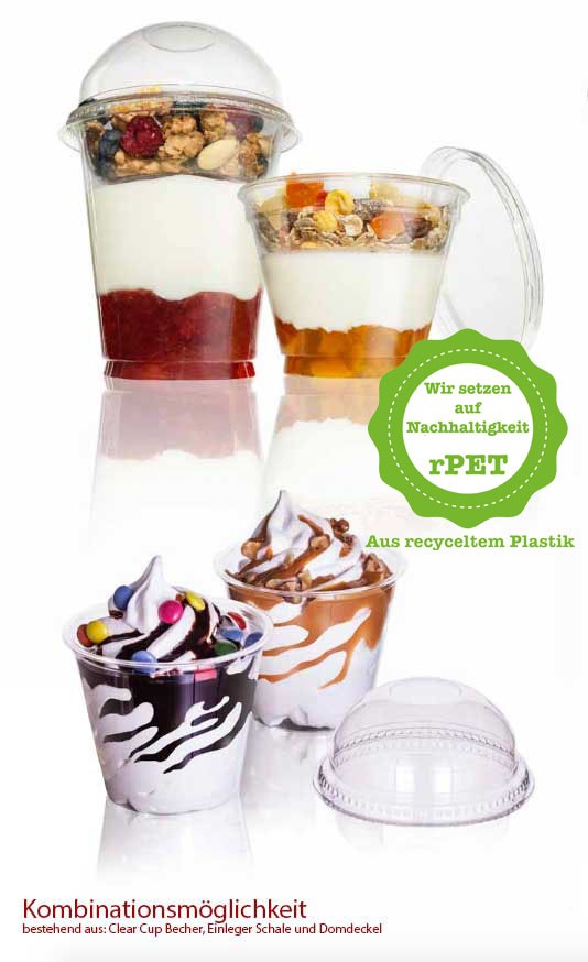 250ml rPET ClearCup Eis, Dessert, Joghurt, Obst Becher (50 Stück/Packung)