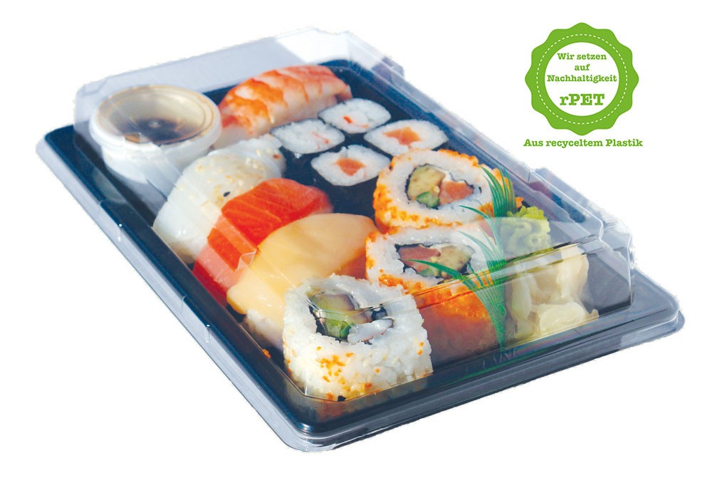 rPET Sushi-Schale "T40"/413, Komplett SET, 215x130x18 mm, 200 Stück/Karton