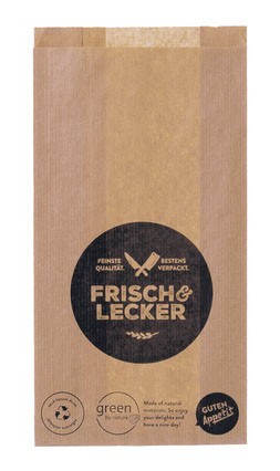 Fleischerbeutel "Frisch&Lecker", braun, gross, 20+7x32cm, 1000 Stück/Packung Fleischerbeutel "Frisch&Lecker", braun, gross, 20+7x32cm, 1000 Stück/Packung