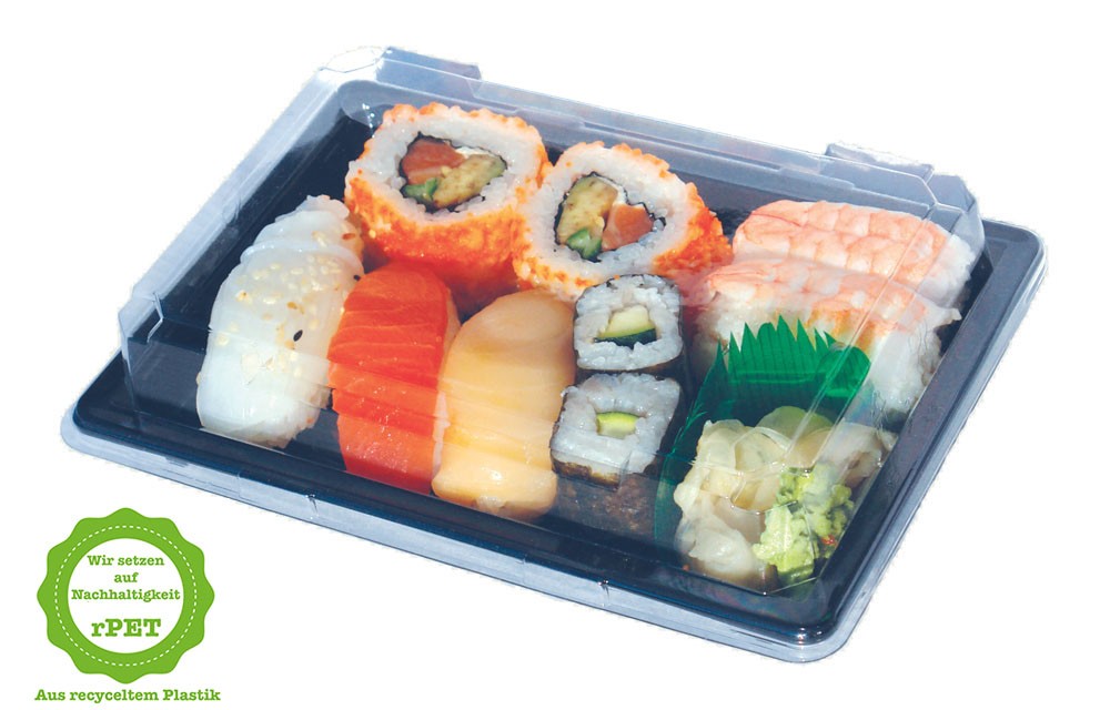 rPET Sushi-Schale "T30"/412, Komplett SET, 185x127x20 mm, 400 Stück/Karton