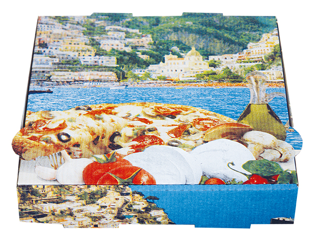 Pizza-Karton, Pizzabox 24x24x4 cm, Motiv "Positano", weiß, 100 Stück/Packung