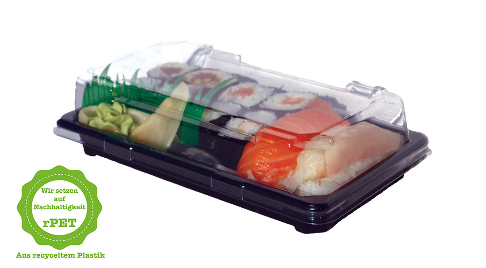 rPET Sushi-Schale "T10"/410, Komplett SET, 170x90x17 mm, 600 Stück/Karton