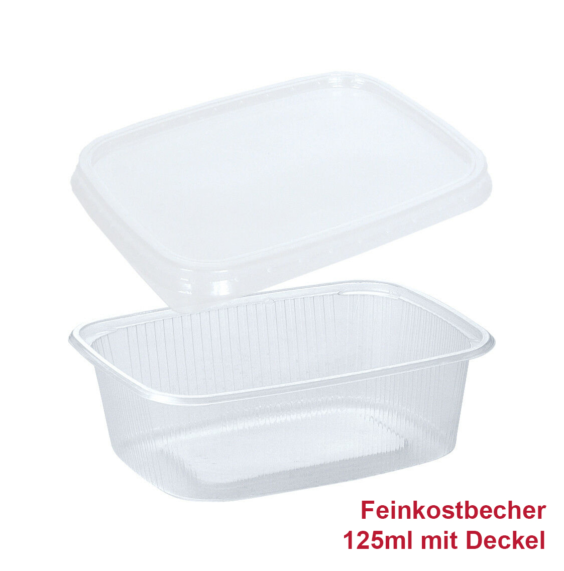 Feinkost-, Salat- und Verpackungsbecher "eckig" mit Deckel, gerippt, 125ml, 1000 Stück/Karton