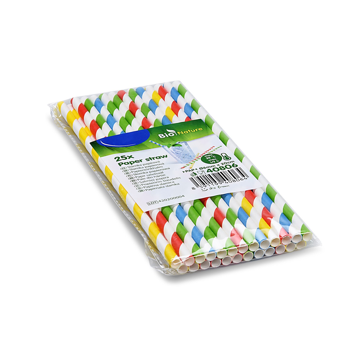 Papiertrinkhalme, Ø 6mm x 20cm, bunt gemischt, 25 Stück/Einzel-Packung