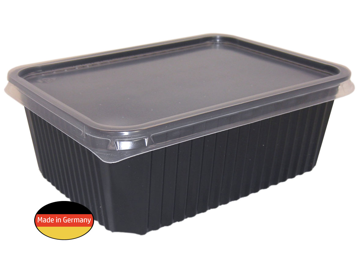 MEHRWEG Mikrowellen Lunch-Box 1000ml  mit Deckel schwarz 300 Stück