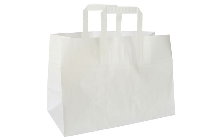 Papier-Tragetasche klein, 26+17 x 25 cm, Kraftpapier, weiß, 250 Stück/Karton Papier-Tragetasche klein, 26+17 x 25 cm, Kraftpapier, weiß, 250 Stück/Karton