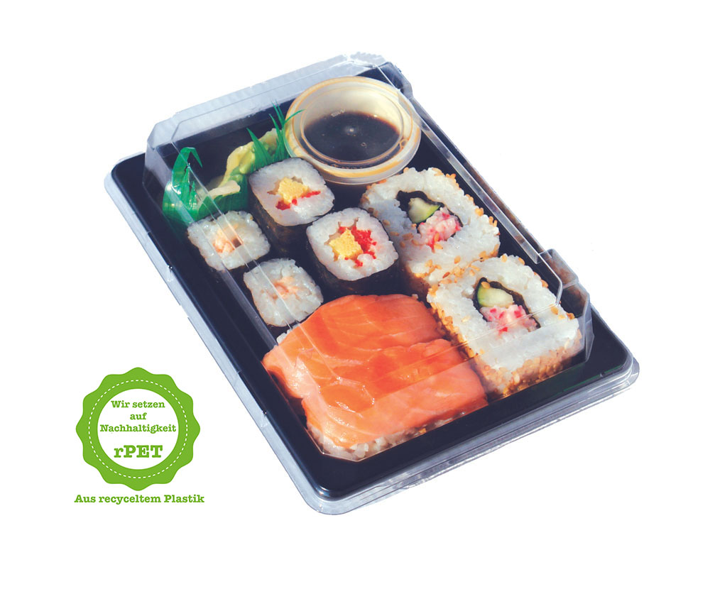 rPET Sushi-Schale "T20"/411, Komplett SET, 163x113x17 mm, 500 Stück/Karton