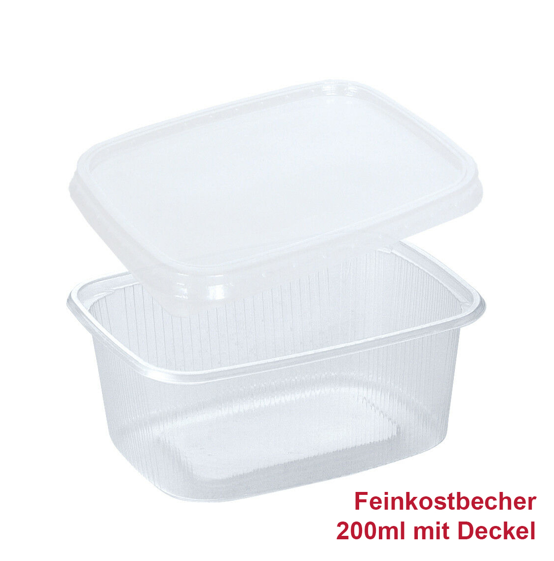 Feinkost-, Salat- und Verpackungsbecher "eckig" mit Deckel, gerippt, 200ml, 1000 Stück/Karton