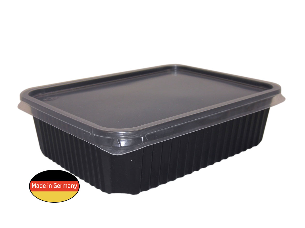 MEHRWEG Mikrowellen Lunch-Box 750ml mit Deckel schwarz 300 Sück
