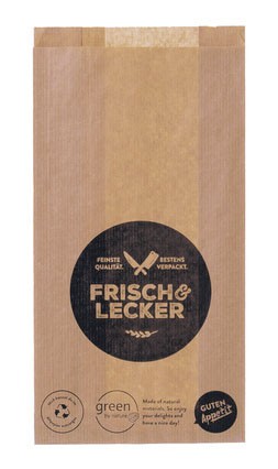 Fleischerbeutel "Frisch&Lecker", braun, klein, 16+6x28cm, 1000 Stück/Packung