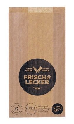 Fleischerbeutel "Frisch&Lecker", braun, klein, 16+6x28cm, 1000 Stück/Packung Fleischerbeutel "Frisch&Lecker", braun, klein, 16+6x28cm, 1000 Stück/Packung
