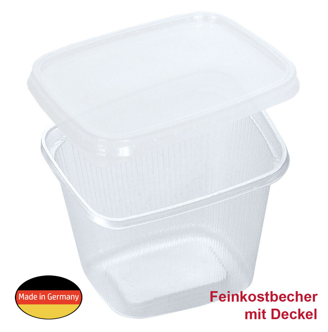 MEHRWEG Feinkost- Salat- und Verpackungsbecher "eckig" mit Deckel 500ml 500g Karton (250 St)